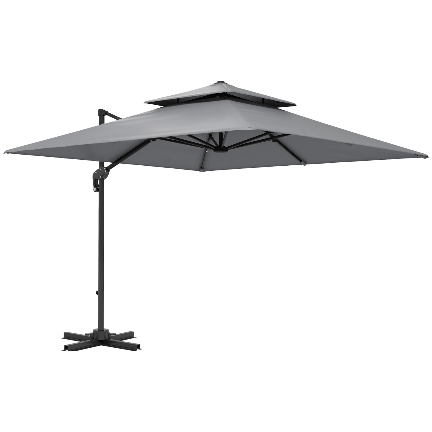 3 x 3(m) Cantilever Parasol with Aluminium Frame, Crank and Tilt, 360-Degree Rotation, Double Top Garden Umbrella
