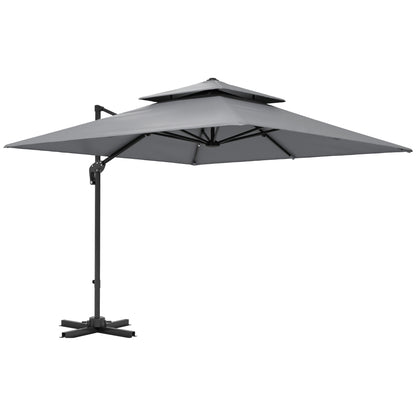 3 x 3(m) Cantilever Parasol with Aluminium Frame, Crank and Tilt, 360-Degree Rotation, Double Top Garden Umbrella