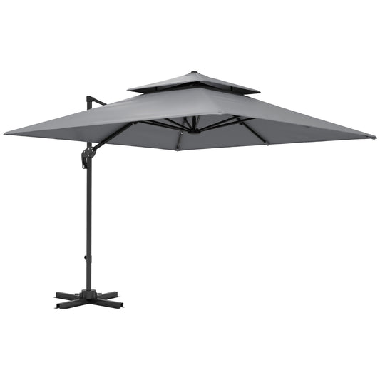 3 x 3(m) Cantilever Parasol with Aluminium Frame, Crank and Tilt, 360-Degree Rotation, Double Top Garden Umbrella