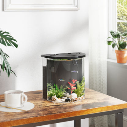 3L Small Fish Tank with Filter System, LED Light, Small Fish Tank for Betta, Shrimp, Black