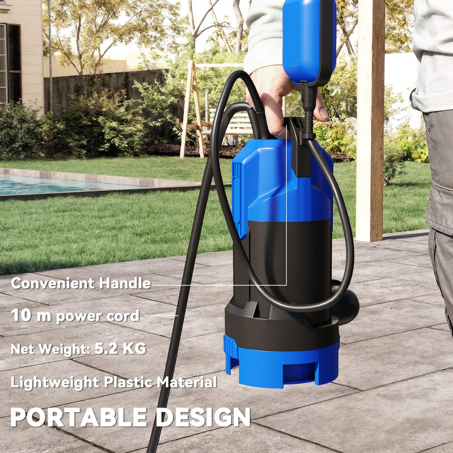 750W Submersible Water Pump for Dirty/Clean Water, 20000L/H Electric Sump Pump with Float Switch