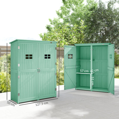 Wooden Garden Shed with Two Windows, Tool Storage Cabinet, Outdoor Double Door organiser 127.5L x 50W x 164H cm, Green