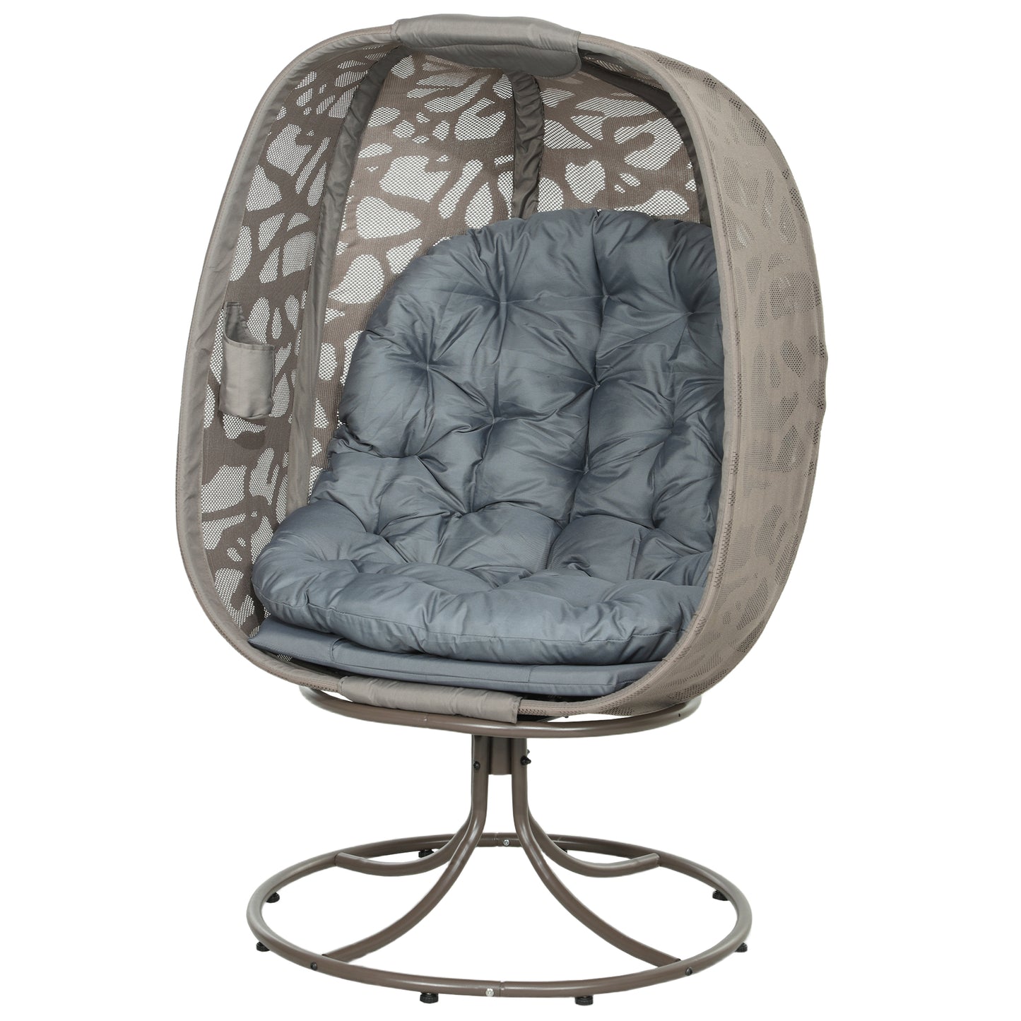 Swivel Egg Chair with Cushions, Foldable Basket Seat and Metal Frame, Indoor Outdoor Lounge Chair for Balcony