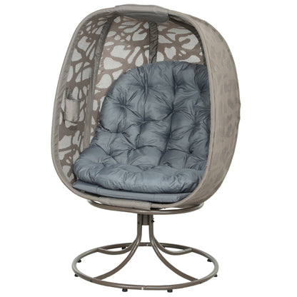 Swivel Egg Chair with Cushions, Foldable Basket Seat and Metal Frame, Indoor Outdoor Lounge Chair for Balcony