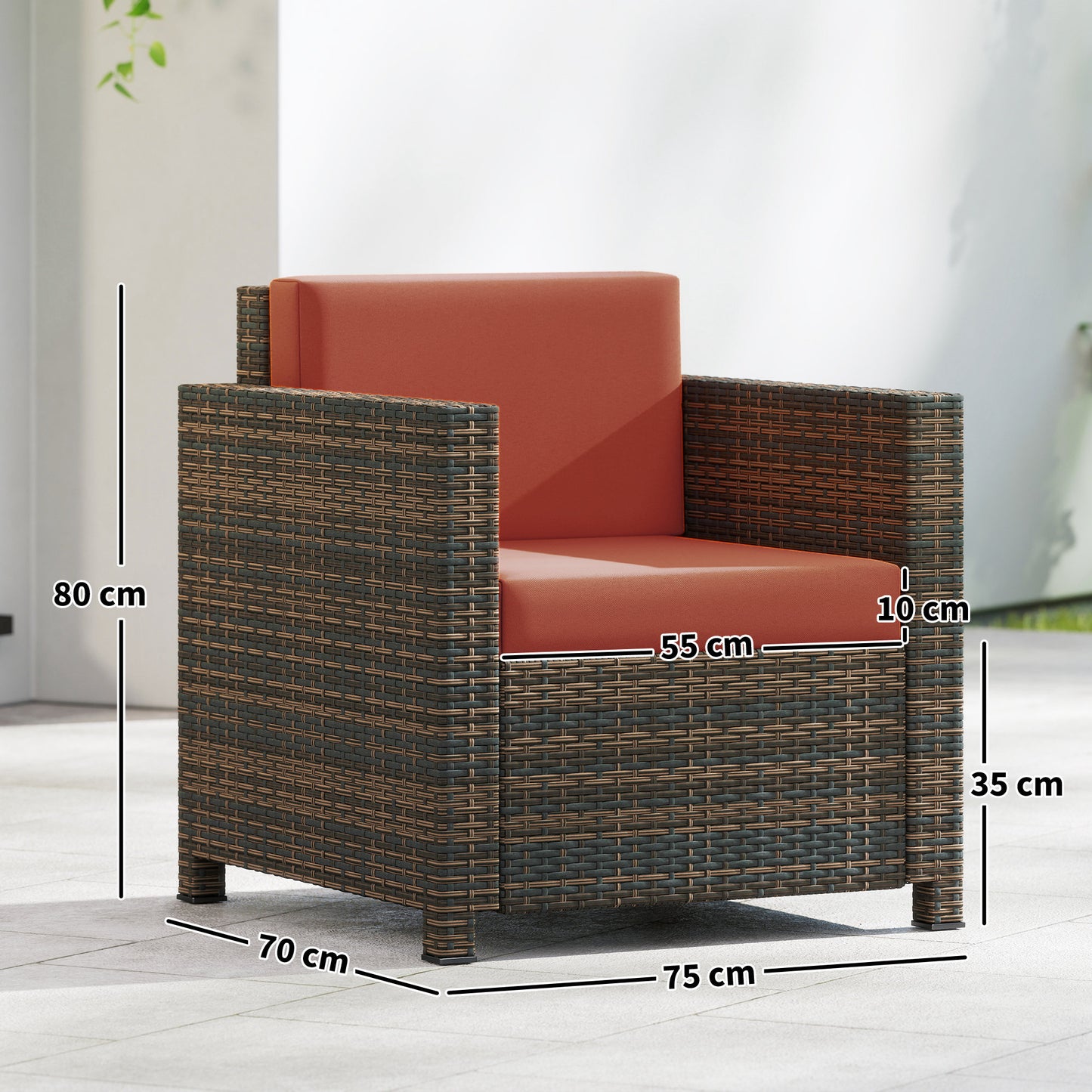 PE Rattan Garden Armchair with Cushion - Mixed Brown/Orange