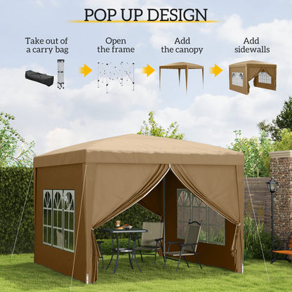 3x3(m) Pop-Up Gazebo, with Curtain Walls and Windows, Khaki