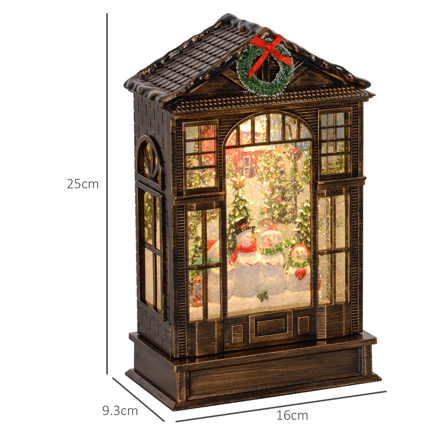 Christmas Snow Globe Lantern with Lights, Musical Snow Globe with Swirling Glitter