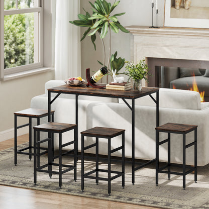 5-Piece Breakfast Bar Table and Stools Set, Kitchen Bar Table Set with High Table and 4 Stools