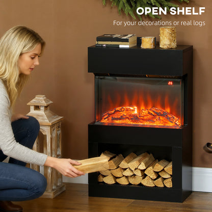 19" Electric Fireplace with Surround, 3D Flame Effect, 6 Colours & 3 Brightness Levels