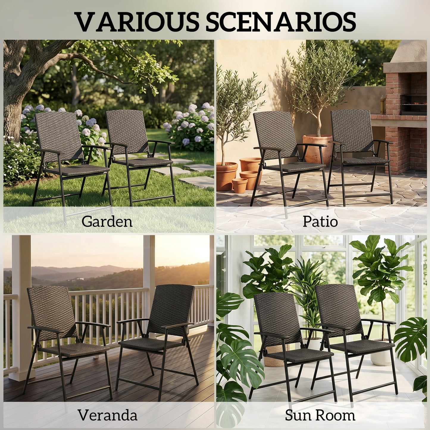 Set of Two Folding Rattan Seat Chairs - Black