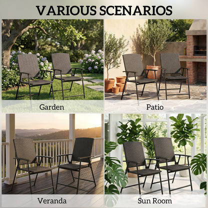Set of Two Folding Rattan Seat Chairs - Black