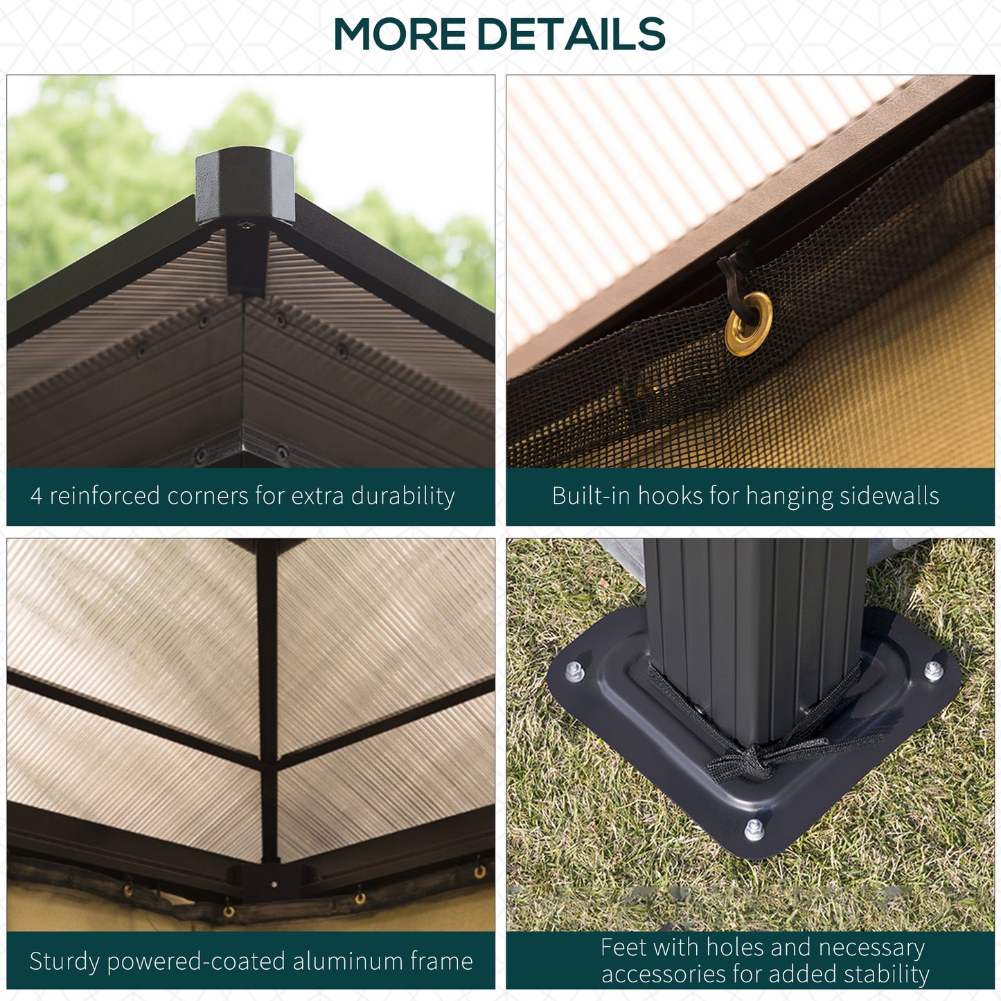 3 x 3.6(m) Hardtop Gazebo Canopy with Polycarbonate Roof and Aluminium Frame, Garden Pavilion, Brown