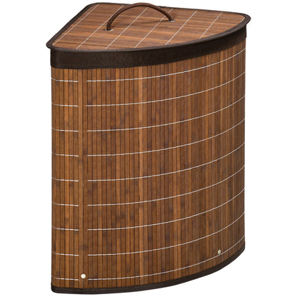 Bamboo Laundry Basket with Lid, 55 Litres Laundry Hamper with Removable Washable Lining, Corner Washing Baskets