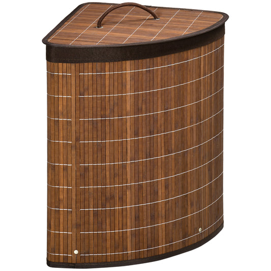 Bamboo Laundry Basket with Lid, 55 Litres Laundry Hamper with Removable Washable Lining, Corner Washing Baskets
