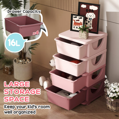 Four-Tier Kids Storage Boxes, with Four Drawers, Pink