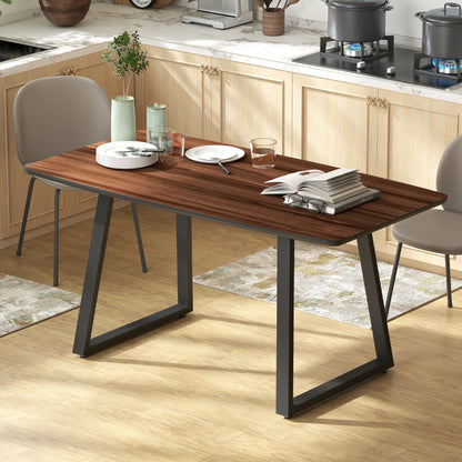 Extendable Dining Table Rectangular Wood Effect Tabletop for 4-6 People with Steel Frame & Hidden Leaves for Kitchen