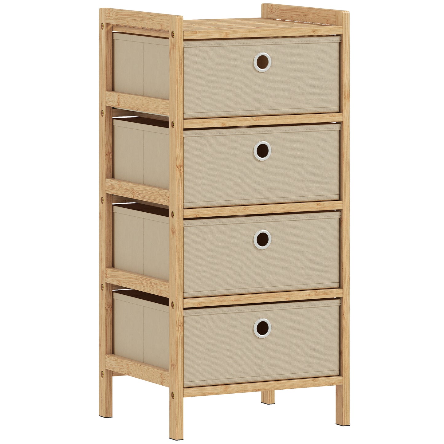 Chest of Drawers, 4 Fabric Drawers Narrow Dresser with Bamboo Frame, Cream White