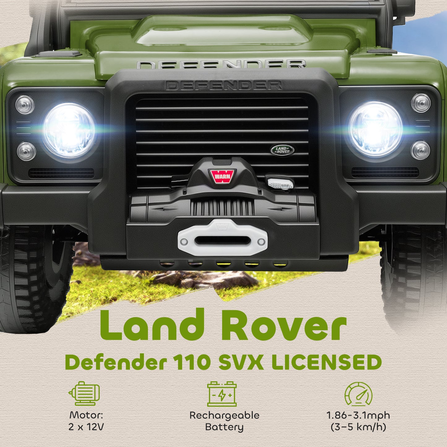 Kids Ride On Car with Remote Control, Music, Horn, 4 Spring Suspension Wheels, LED Lights for 3-5 Years Old, Green