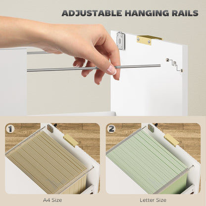 Filing Cabinet, Fluted Vertical File Cabinet with 2 Lockable Drawers and Hanging Rails, White