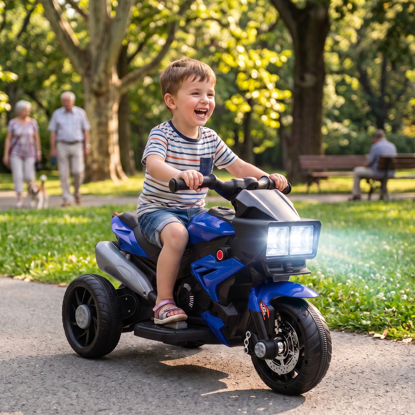 Kids Electric Motorcycle Ride-On Toy, 3-Wheel Battery-Operated Motorbike with Horn, Toddler Ride On Bike, Blue