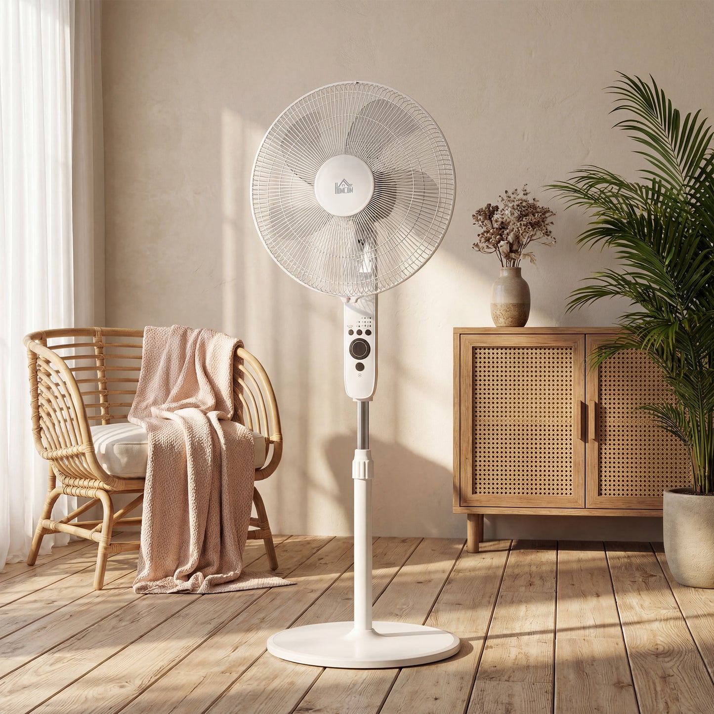 124cm Pedestal Fan with Sleep Mode, Oscillating Standing Fan with 3 Modes, Remote Control, Adjustable Height, White