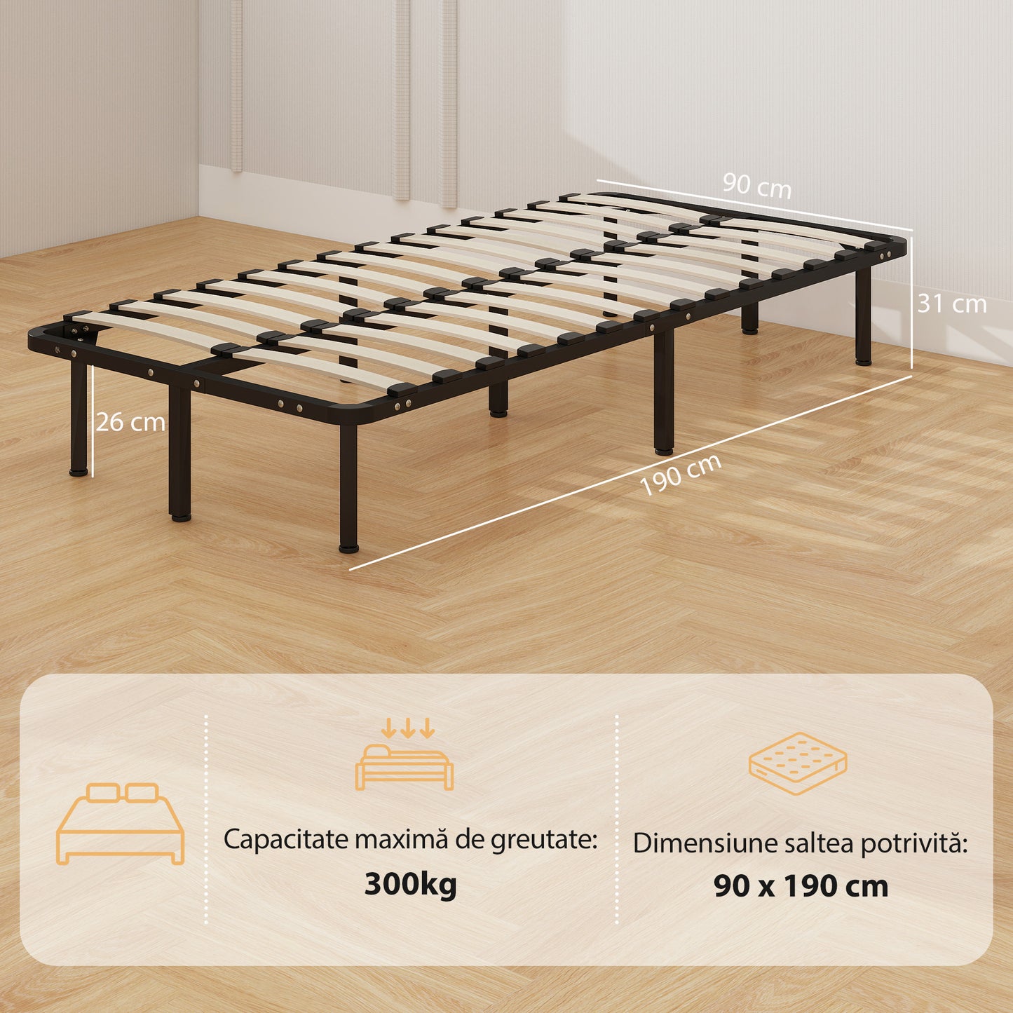 3ft Single Bed Frame, Metal Platform Bed Frame with 2 x 14 Wood Slats, No Box Spring Needed, Underbed Storage, Black