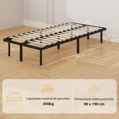3ft Single Bed Frame, Metal Platform Bed Frame with 2 x 14 Wood Slats, No Box Spring Needed, Underbed Storage, Black