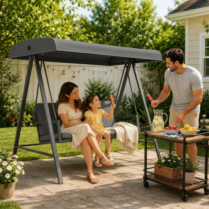 Three-Seat Garden Swing Chair, with Adjustable Canopy - Dark Grey