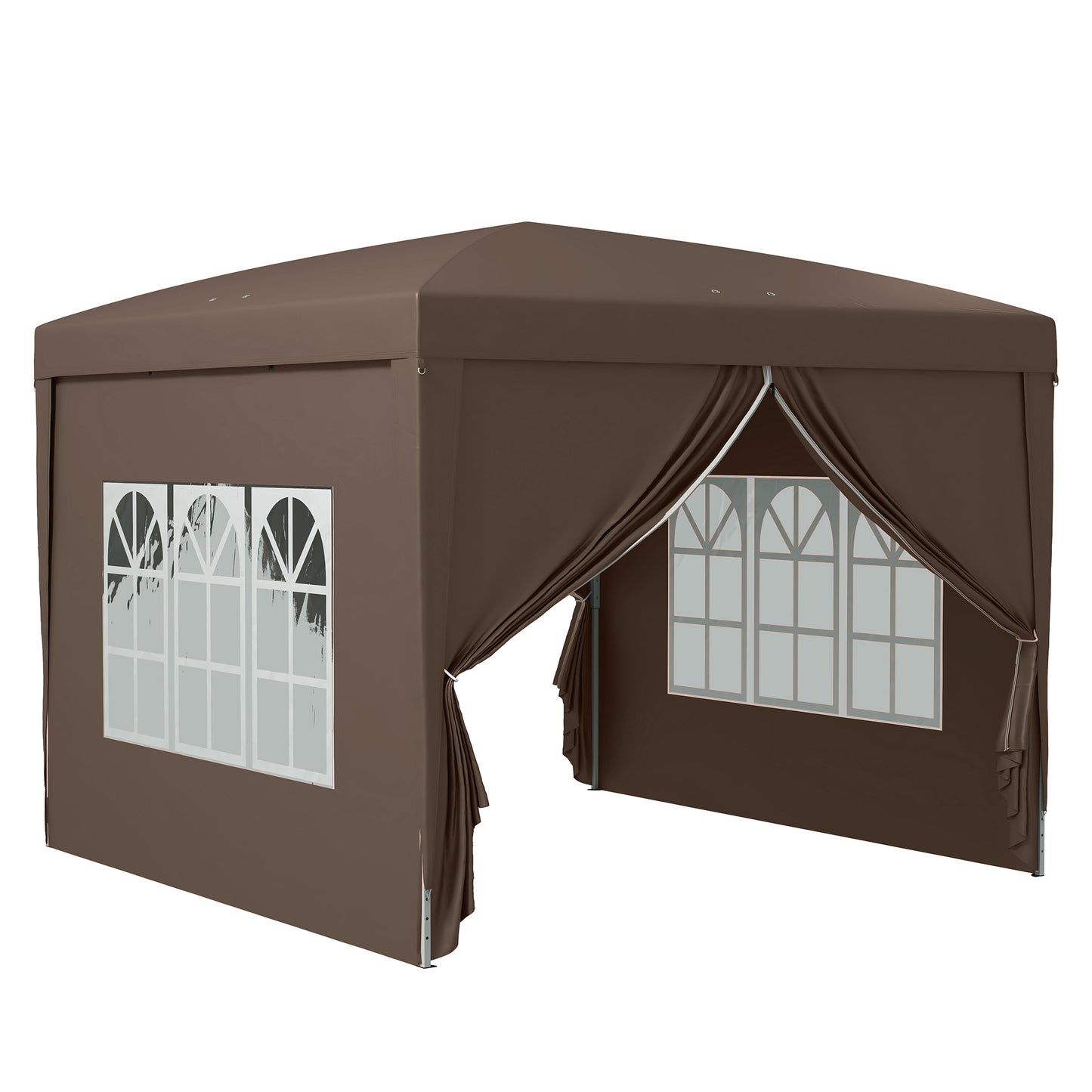 3x3(m) Pop-Up Gazebo, with Curtain Walls and Windows, Coffee