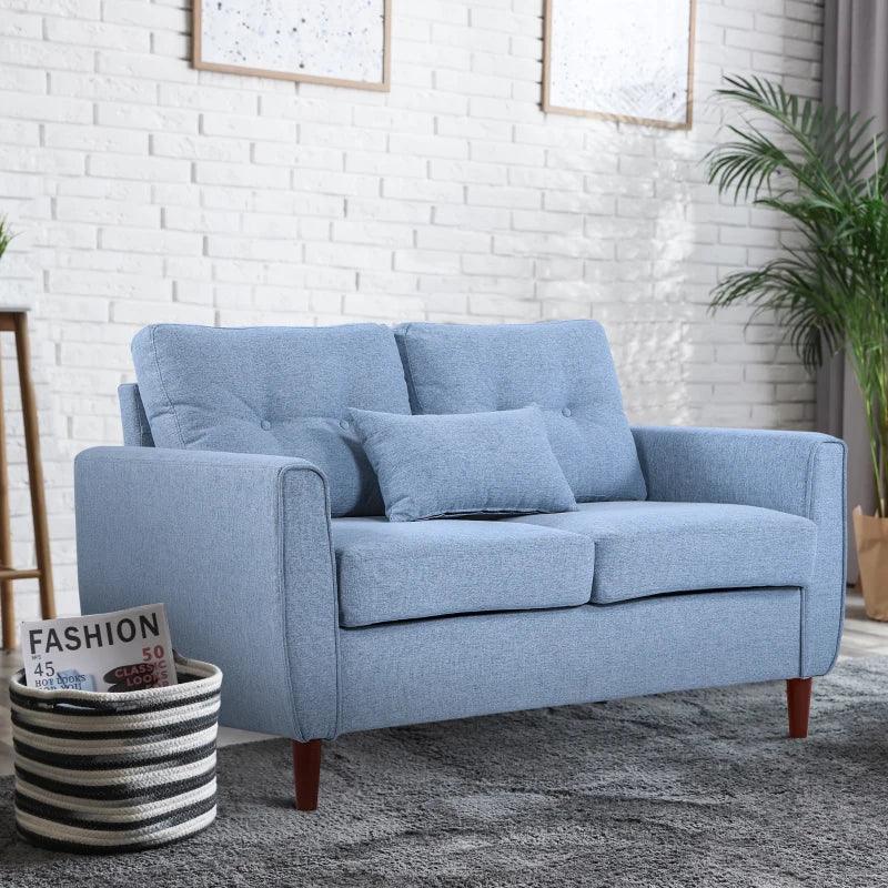 2 Seat Loveseat Double Sofa, Tufted Design and Wooden Legs for Living Room, Dining Room, Office - Blue