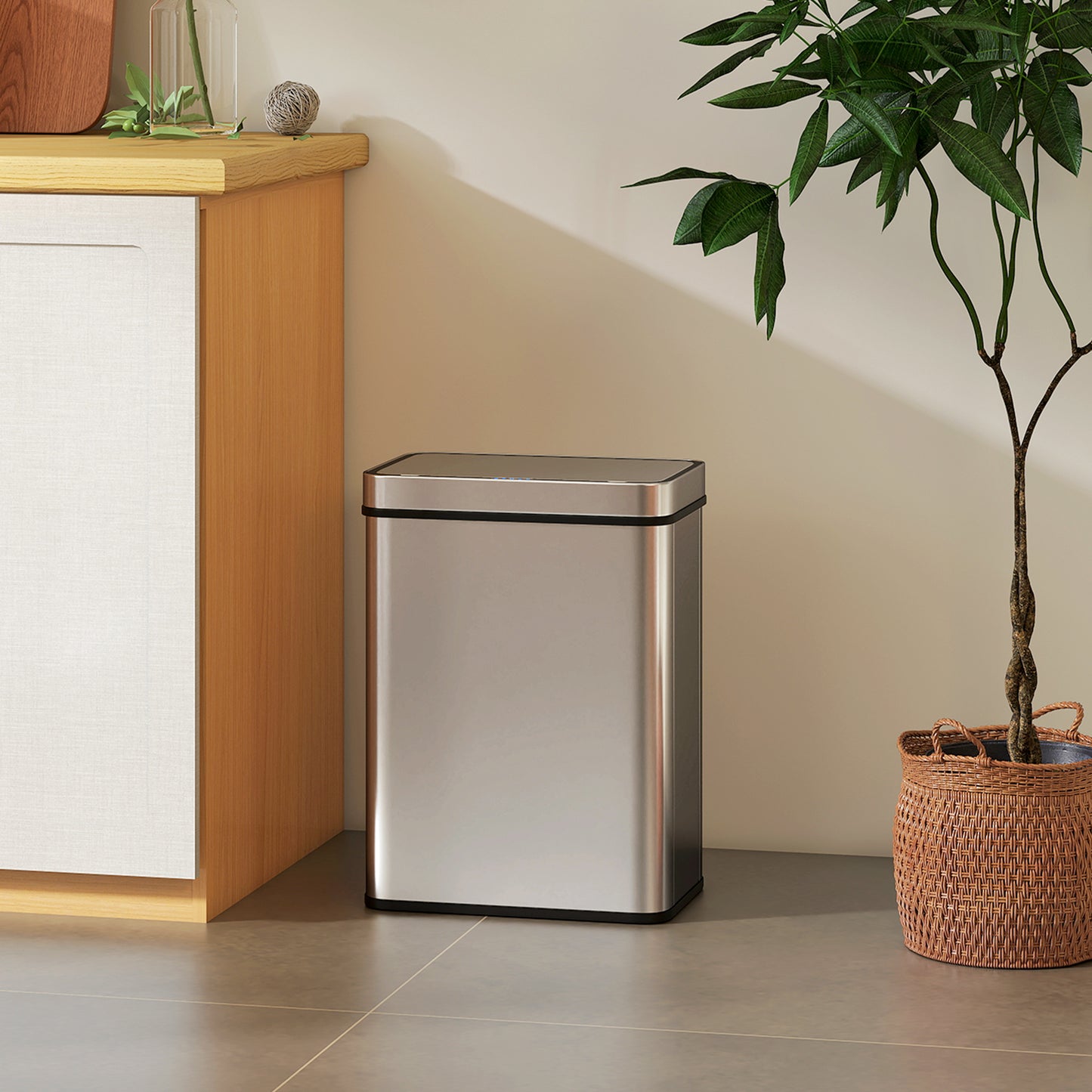 50 L Sensor Can, Sensor Bin with Soft-Close Lid, Fingerprint-Proof Stainless Steel, Silver Tone