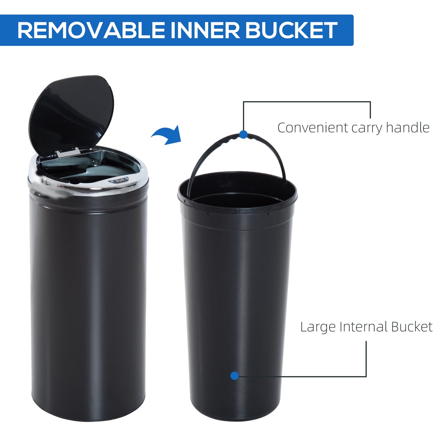 42L Round Sensor Bin with Quiet Soft-Close Lid, Hands-Free Motion Sensor Touchless Kitchen Bin