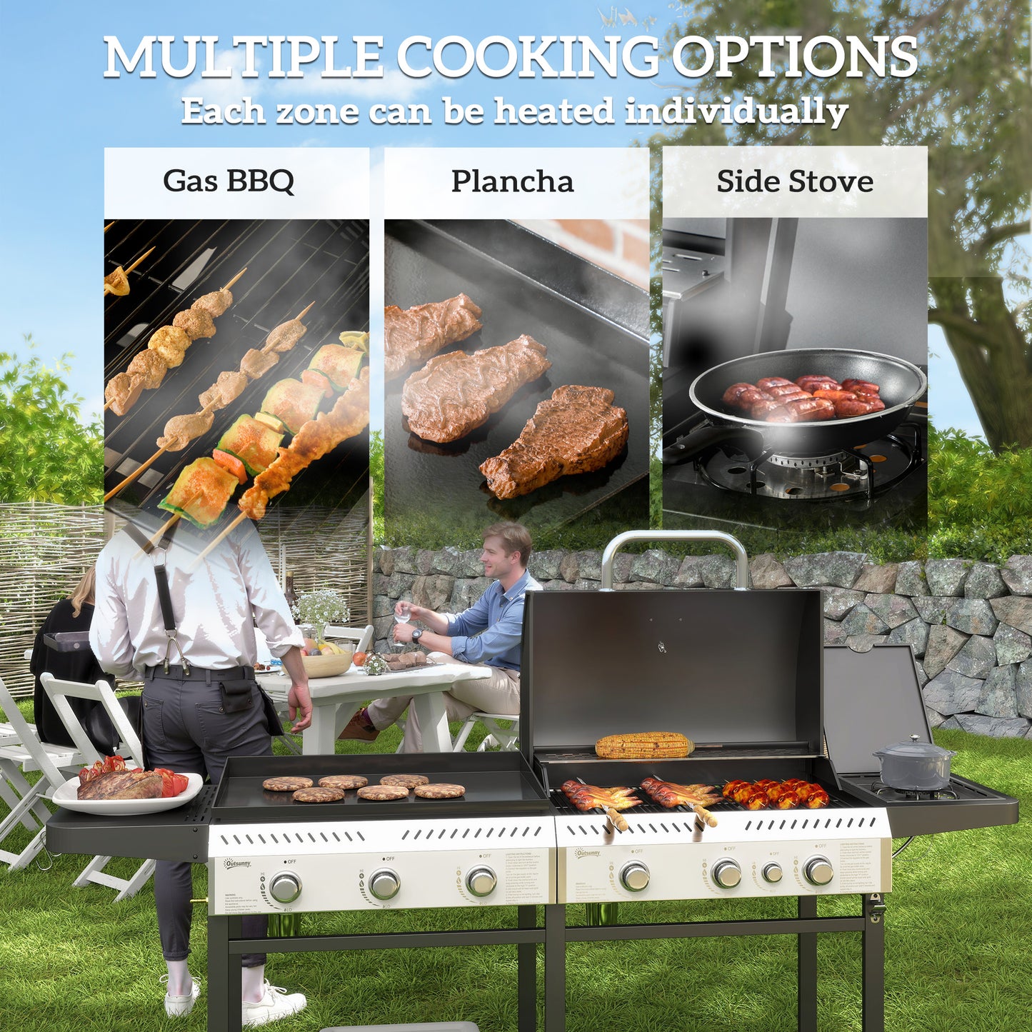 17kW Deluxe Duo Gas BBQ, with Grill, Plancha and Side Burner - Black