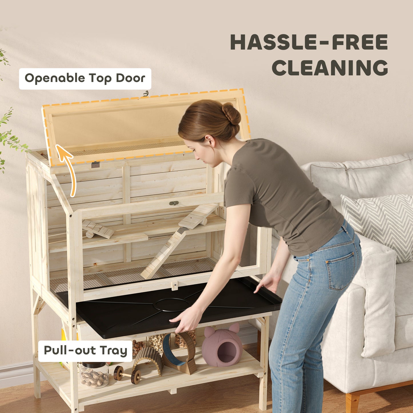 2 Tier Wooden Hamster Cage with Shelf and Openable Top