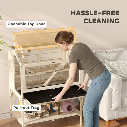 2 Tier Wooden Hamster Cage with Shelf and Openable Top