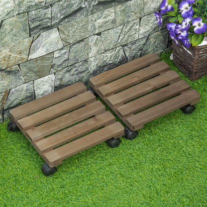 2 Pack Plant Caddy with Wheels, 30 cm Square Wooden Plant Pot Trolley, Pot Caddy for Outdoor Patios, Decks and Indoors