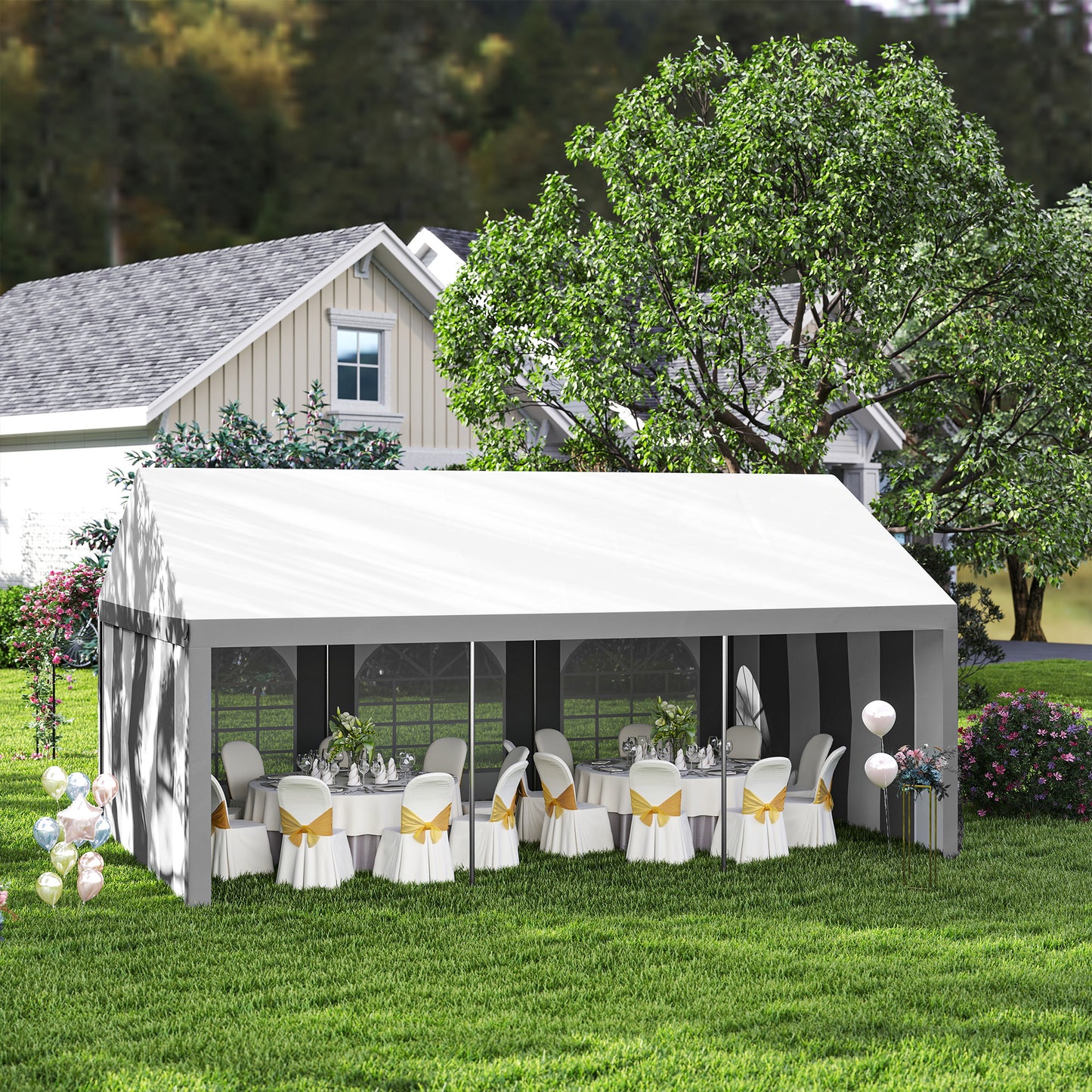 6 x 4m Galvanised Party Tent, Marquee Gazebo with Sides, Six Windows and Double Doors, for Parties, Wedding and Events