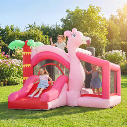 Inflatable Bounce House for Kids with Slide, Ball Pit, Basketball Hoop and Blower for Indoor Outdoor Garden, Pink