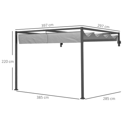 3 x 4m Lean To Steel Pergola with Moving Fabric Canopy - Dark Grey
