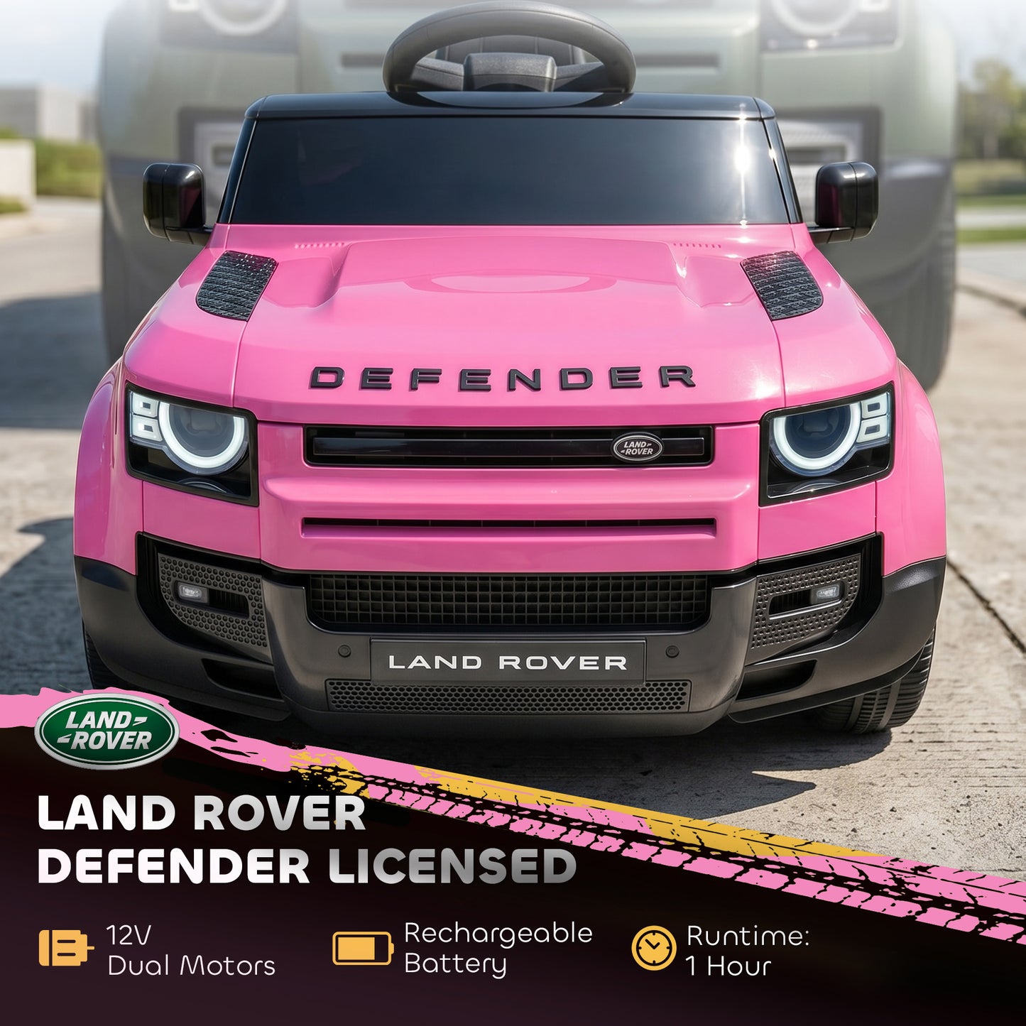 Land Rover Licensed 12V Kids Ride on Car with Remote, Suspension, Slow Start, 3 Speeds, Lights, Music, Horn, Pink