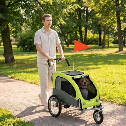 2 in 1 Dog Bike Trailer, Foldable Pet Stroller, Dog Bicycle Trailer with Suspension, for Medium Dogs up to 20kg, Green