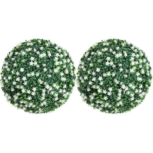 Set of Two Artificial Boxwood Balls Plants - White