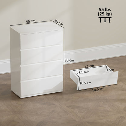 High Gloss Chest of Drawers, 4-Drawer Storage Cabinets, Modern Dresser for Bedroom, White