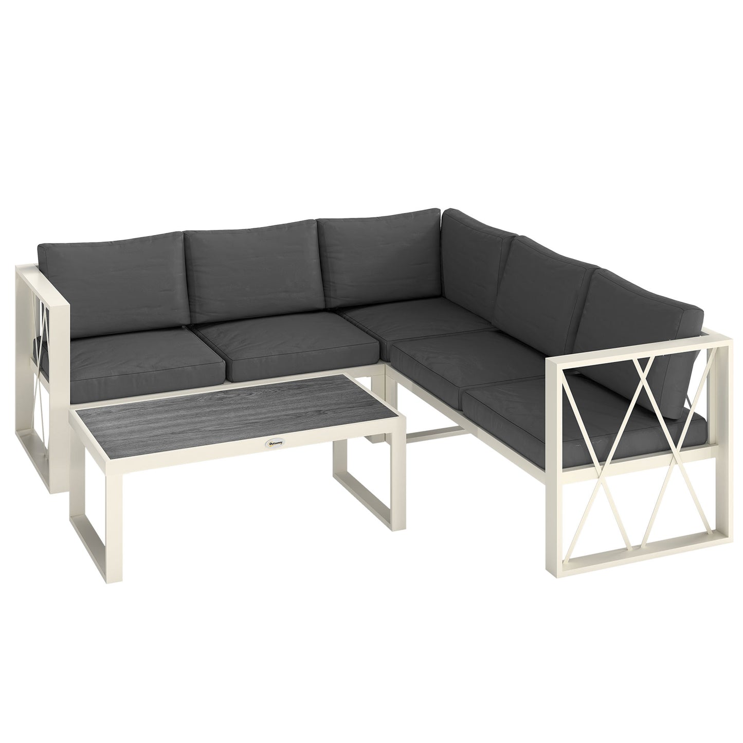 Four-Piece L Shaped Garden Furniture Set with 5-Level Adjustable Lounger - Grey