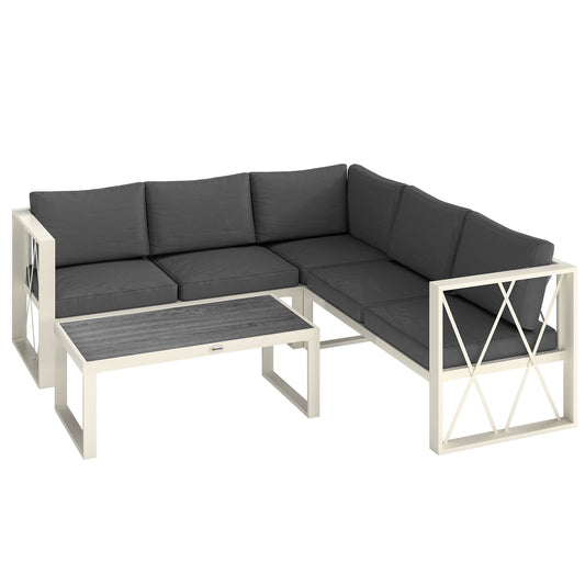 Four-Piece L Shaped Garden Furniture Set with 5-Level Adjustable Lounger - Grey
