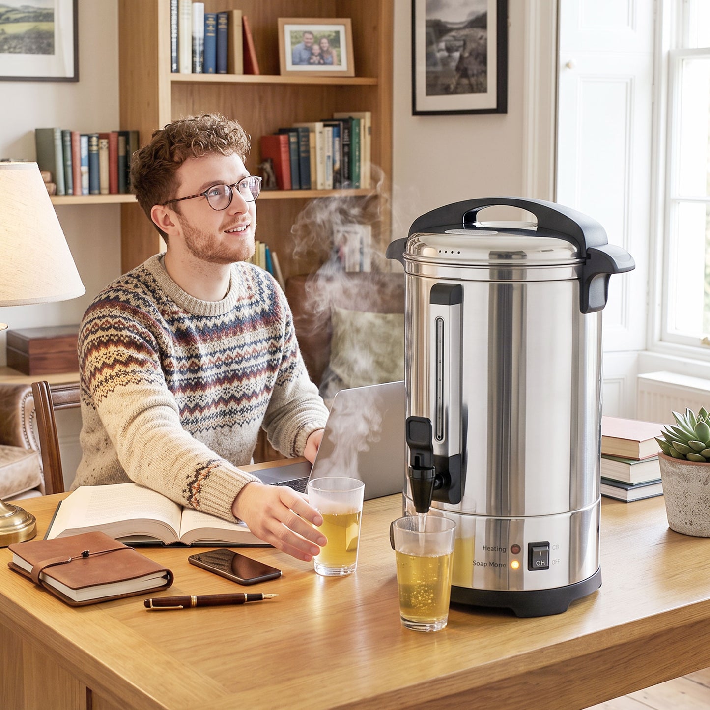 6.5L Catering Urn, 1500W Stainless Steel Hot Water Boiler Dispenser with Thermostat, Keep Warm Function & Easy Pour Tap