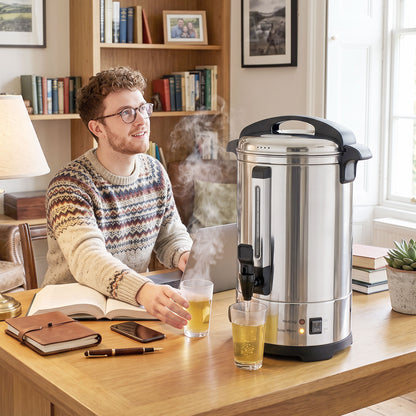 6.5L Catering Urn, 1500W Stainless Steel Hot Water Boiler Dispenser with Thermostat, Keep Warm Function & Easy Pour Tap