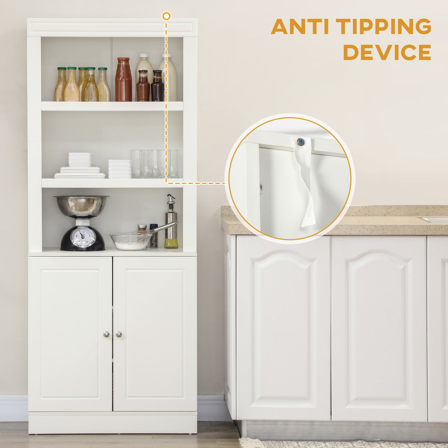 Kitchen Cupboard with 6-tier Shelving, Freestanding Storage Cabinet Sideboard