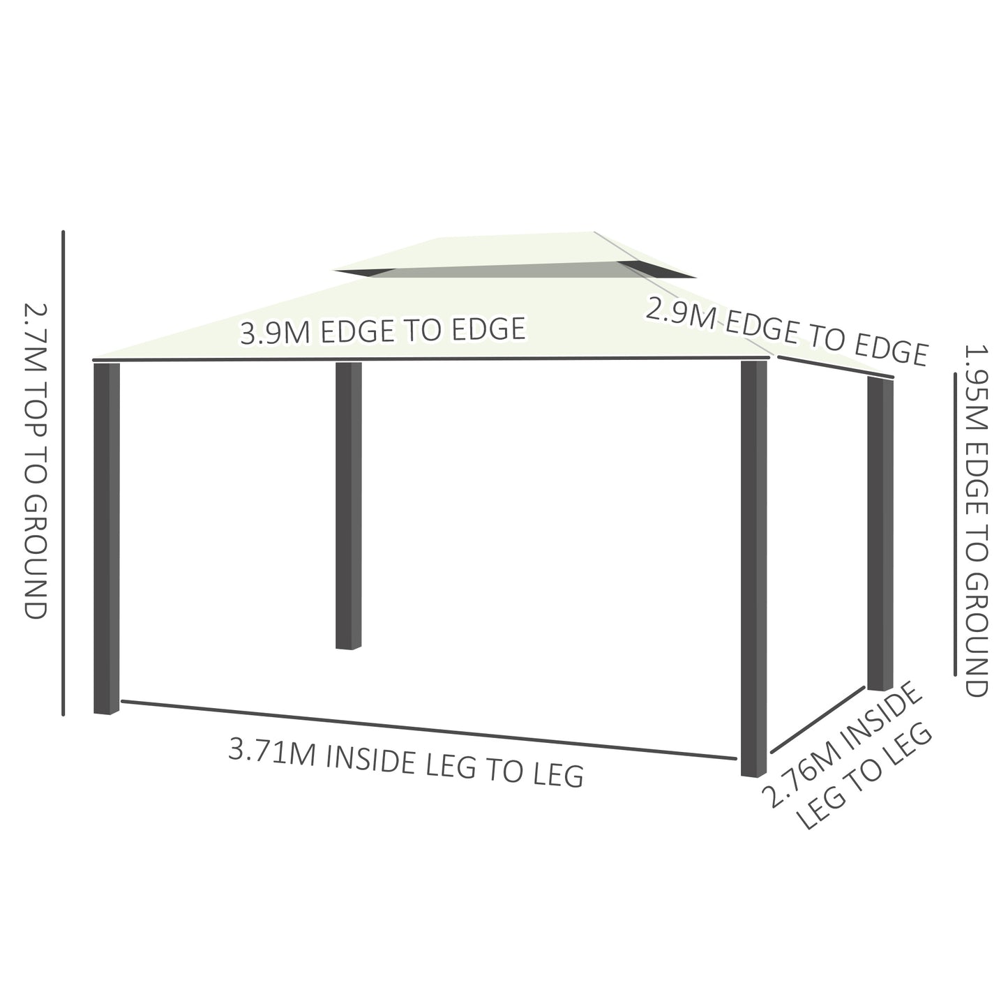 4 x 3 m Aluminum Garden Gazebo, Double Roof Outdoor Gazebo Canopy Shelter with Netting & Curtains for Garden, Lawn