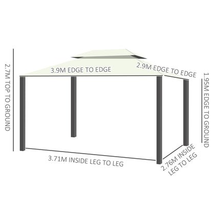 4 x 3 m Aluminum Garden Gazebo, Double Roof Outdoor Gazebo Canopy Shelter with Netting & Curtains for Garden, Lawn